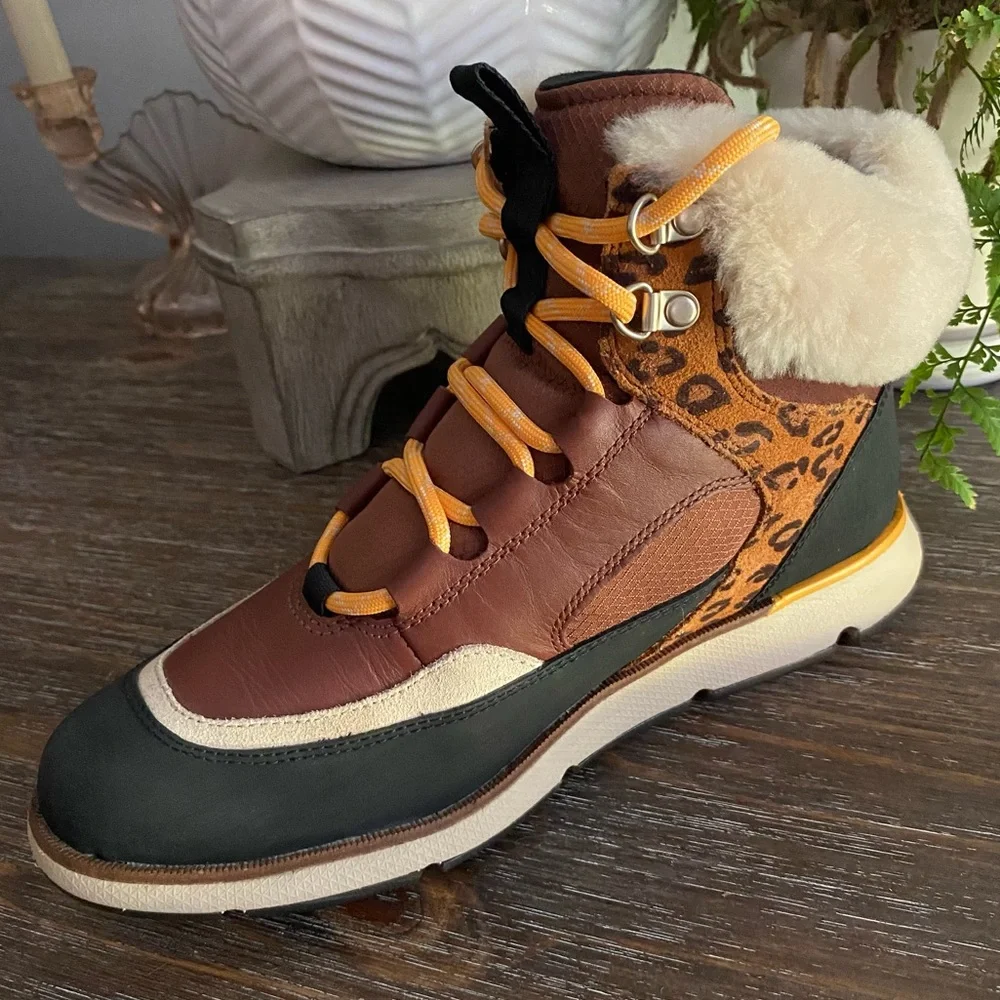 COLE HAAN 4.Zero Grand Lodge Leopard Lace-Up Waterproof‎ Leather Hiker Boots - Picture 7 of 11